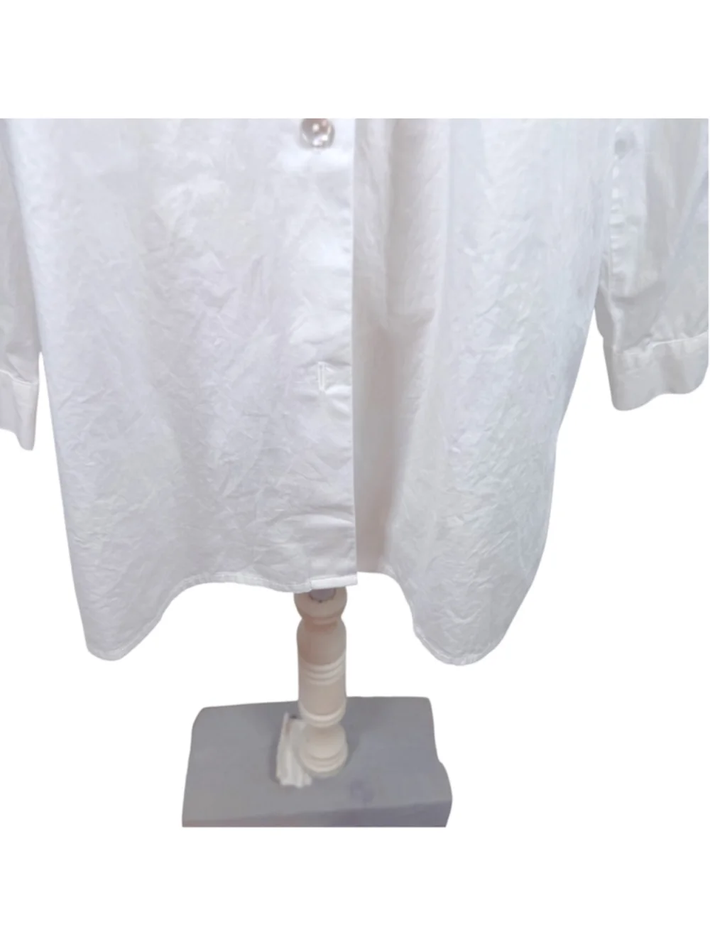 Eileen Fisher System White Organic Cotton Stretch Classic Collar Long Shirt Sz L - Picture 6 of 11